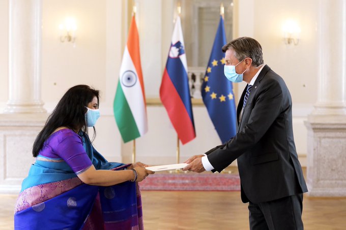 Presentation of Credentials to President of the Republic of Slovenia Mr. Borut Pahor by newly appointed Ambassador Ms. Namrata S. Kumar